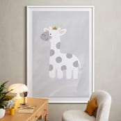 "Dream Big Elephant And Giraffe" - Art Print in Soft Grey by Patrice Horvath - In a Room