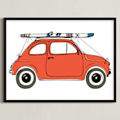 "To the Ski Slopes" - Art Print in Swiss Red by Alston Foster - Framed