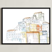 "Amalfi Coast" - Art Print in burnt sienna by R studio - Framed