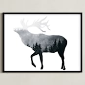 "Silver Elk" - Art Print in Charcoal by Laura Morris - Framed