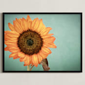 "Sunflower Power" - Art Print in Sea Foam green by Debra Butler - Framed