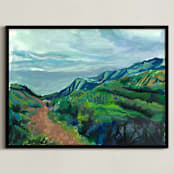"Malibu Hike" - Art Print in Blue Green by Carol Dysart - Framed