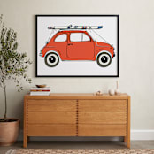"To the Ski Slopes" - Art Print in Swiss Red by Alston Foster - In a Room