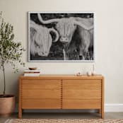 "Highland Cows" - Art Print in White by Amy Carroll - In a Room