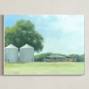 "Two Silos" - Art Print in Sky Blue by Amy Hall - Framed Canvas