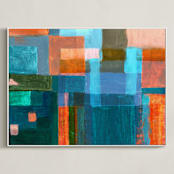 "Patches" - Art Print in Denim blue by Bethania Lima - Framed Canvas