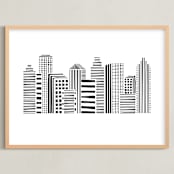 "Linear Cityscape" - Art Print in Black by Daniela - Framed