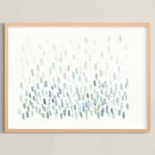 "Cascading River Stones" - Art Print in Faded Denim  by Tennyson Tippy - Framed