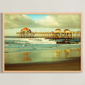 "Huntington Beach Surf Pier" - Art Print in Turquoise blue by Debra Butler - Framed