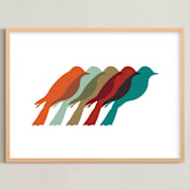 "Mod Birds" - Art Print in Multi by Jennifer Morehead - Framed