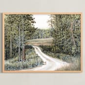 "Beyond The Bend" - Art Print in Forest Green by Hettie Roberts - Framed