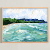 "Golden Light Bay" - Art Print in Turquoise Sea by Sarah Finkel - Framed