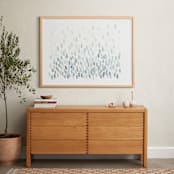 "Cascading River Stones" - Art Print in Faded Denim  by Tennyson Tippy - In a Room