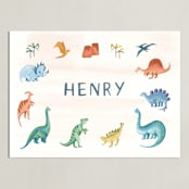 "Dino Friends" - Personalized Art Print in Amber by Teju Reval - Unframed