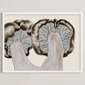 "Blewit Mushroom Pair" - Art Print in light beige by Alaine Ball - Framed
