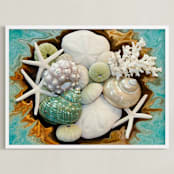 "Sea Shell Swirls" - Art Print in turquoise blue by Debra Butler - Framed