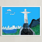 "The Redeemer, Rio" - Art Print in Sky Blue by Stuart Heir - Framed
