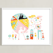 "Globetrotters" - Art Print in Ocean Blue by ERAY - Framed
