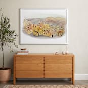 "Sunset on a Village" - Art Print in Sunset Orange by Haley Moore - In a Room