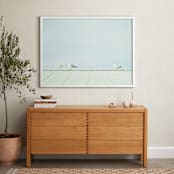 "Seagulls On The Roof" - Art Print in Pastel Blue by Alexandra Feo - In a Room