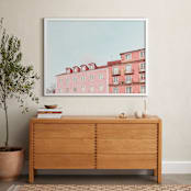"Lisbon Colorful Buildings" - Art Print in Pastel Pink by Heather Loriece - In a Room