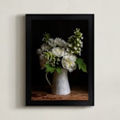 "Pitcher of Peonies" - Art Print in Green and White by Elizabeth Pyle - Framed