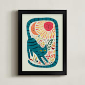 "Synchronized Nature" - Art Print in abysmal teal by Megan Zang - Framed