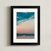 "Lake Lights" - Art Print in Lake Blue by Beth Scott Design - Framed