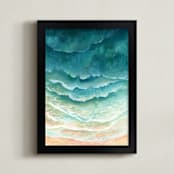 "Ombre Waves" - Art Print in Turquoise Sea by Honeybunch Studio - Framed