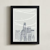 "Roof Party" - Art Print in Soft Grey by Cheeky Design - Framed