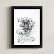 "Drawing 538 - Crouching Figure" - Art Print in Slate Black by Derek overfield - Framed