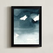 "Mist Rises Over the Water" - Art Print in Indigo Blue by Renee Anne Bouffard-McManus - Framed