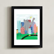 "Ahhhh its a Kitty" - Art Print in White by Megan Zang - Framed