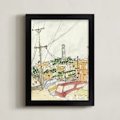 "San Francisco View of Coit Tower" - Art Print in soft wash by Valerie Hamill - Framed