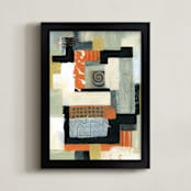 "Urban Quilt I" - Art Print in Melon by Laura Bolter - Framed