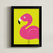 "The Pink Flamingo " - Art Print in Pink by Mayel - Framed