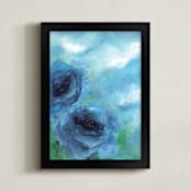 "Cloud Roses" - Art Print in Summer Blue by Sonal Nathwani - Framed