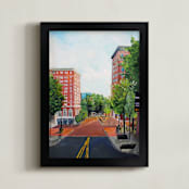 "Poinsett and Main" - Art Print in Carolina Clay Red by The Tattered Traveler - Framed