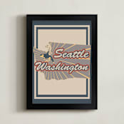 "Seattle Washington" - Art Print in Oceanside Tan by Nathan Poland - Framed