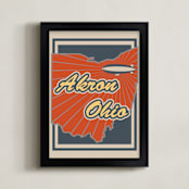 "Akron Ohio" - Art Print in Classic Orange by Nathan Poland - Framed