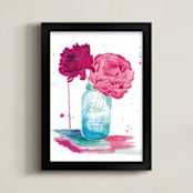 "Peonies and a Mason Jar" - Art Print in Magenta by Kelsey McNatt - Framed