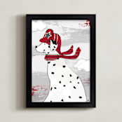 "Dalmatian Fire Truck Dog" - Art Print in Red, Greys and Black by Rebecca Marchese - Framed