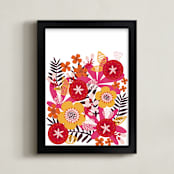 "Radiant Flowers" - Art Print in Fuchsia by 2birdstone - Framed