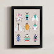"Colorful Eclectic Insects" - Art Print in Pastel Grey by McKenna Sato - Framed
