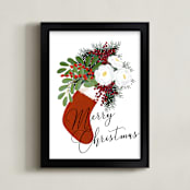 "Merry Christmas floral stocking" - Art Print in Snow by Rosana Laiz Blursbyai - Framed