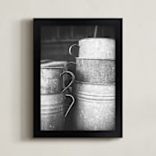 "Old Stacked Metal Bins" - Art Print in grey tones by Alexis Arnold - Framed