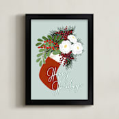 "Floral holiday stocking" - Art Print in Mint by Rosana Laiz Blursbyai - Framed