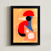 "Rooster" - Art Print in Volcano Red by Lisa Travis - Framed