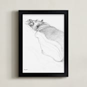 "Hippo sketch" - Art Print in mist gray by Tracy Ann - Framed