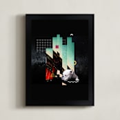 "Linear Memories of Dog" - Art Print in Emerald Blue by Augusto Paolo Bringas Dizon - Framed